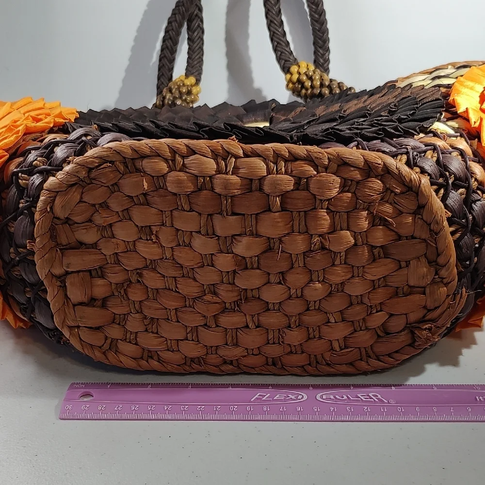 Chico's Brown and Orange Tote with Rosette Accents - Picture 14 of 16